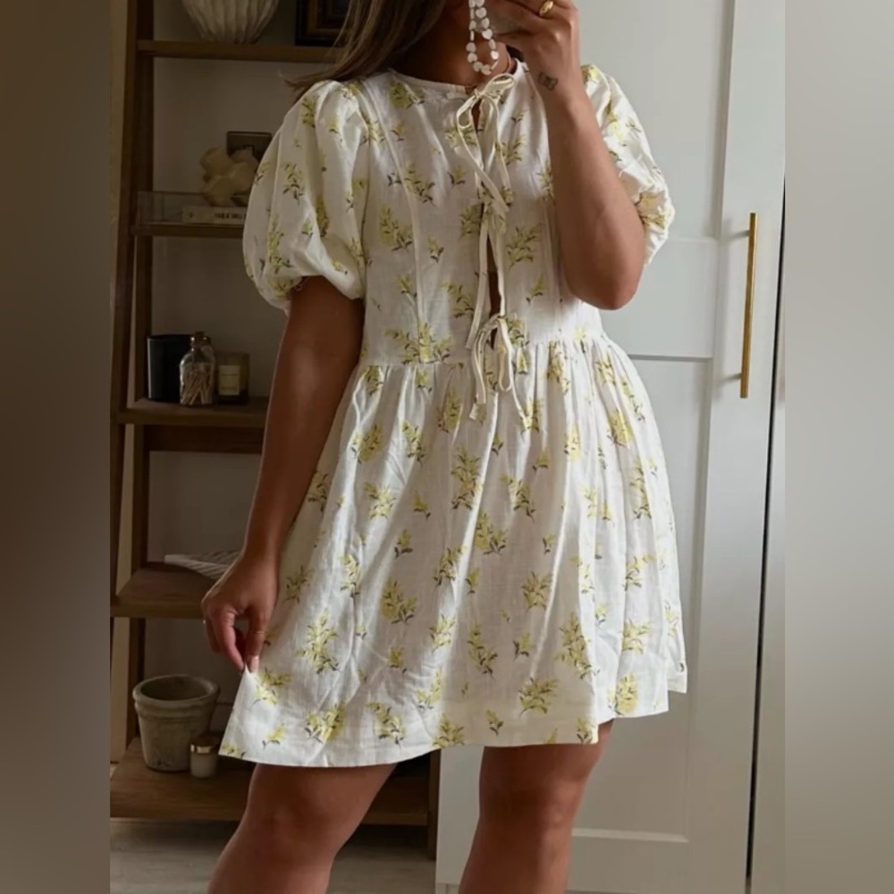 Floral Linen Puff Sleeve Dress